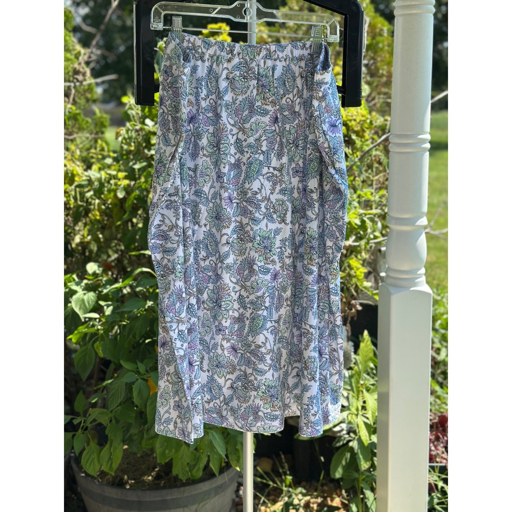 National UltraSofts Floral Button Front Skirt White Purple Petite Large 24540